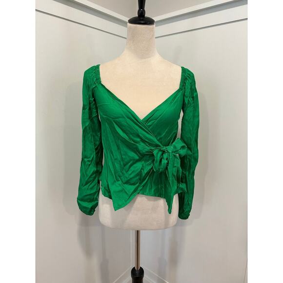 Olivaceous Emerald Green Wrap Blouse - Picture 1 of 6